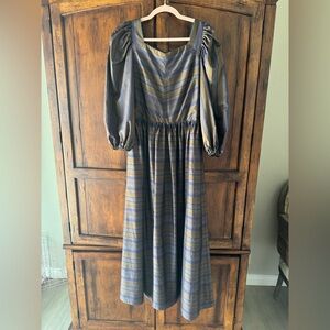 Vintage | Camilla of Copenhagen Taffeta Striped Puff Sleeve Midi Dress